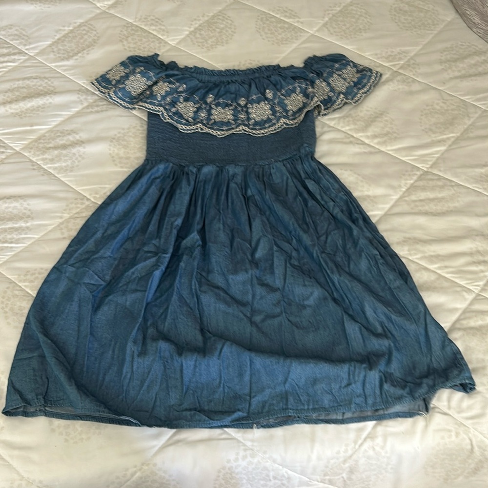 Blue off the shoulder dress with pockets